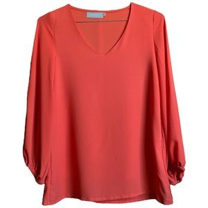 Belongsci EUC orange v-neck blouse. Size small
